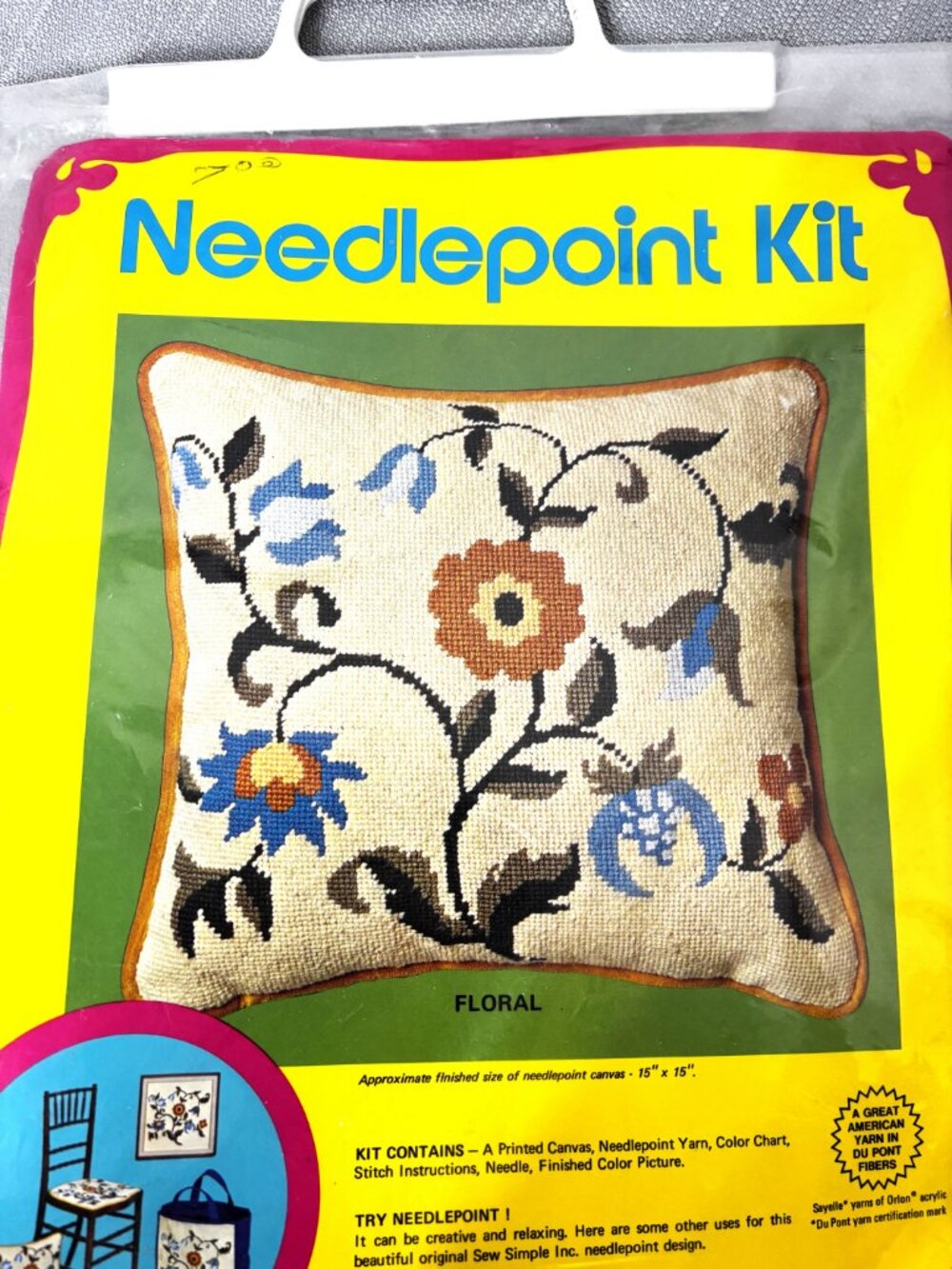 Vtg Sew Simple Floral  Needlepoint Kit 15” Sq Pillow Kit NWT